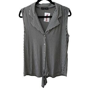 Kim & Cami Minimalist Preppy Nautical Mod Striped Tie Front Sleeveless Top L NEW